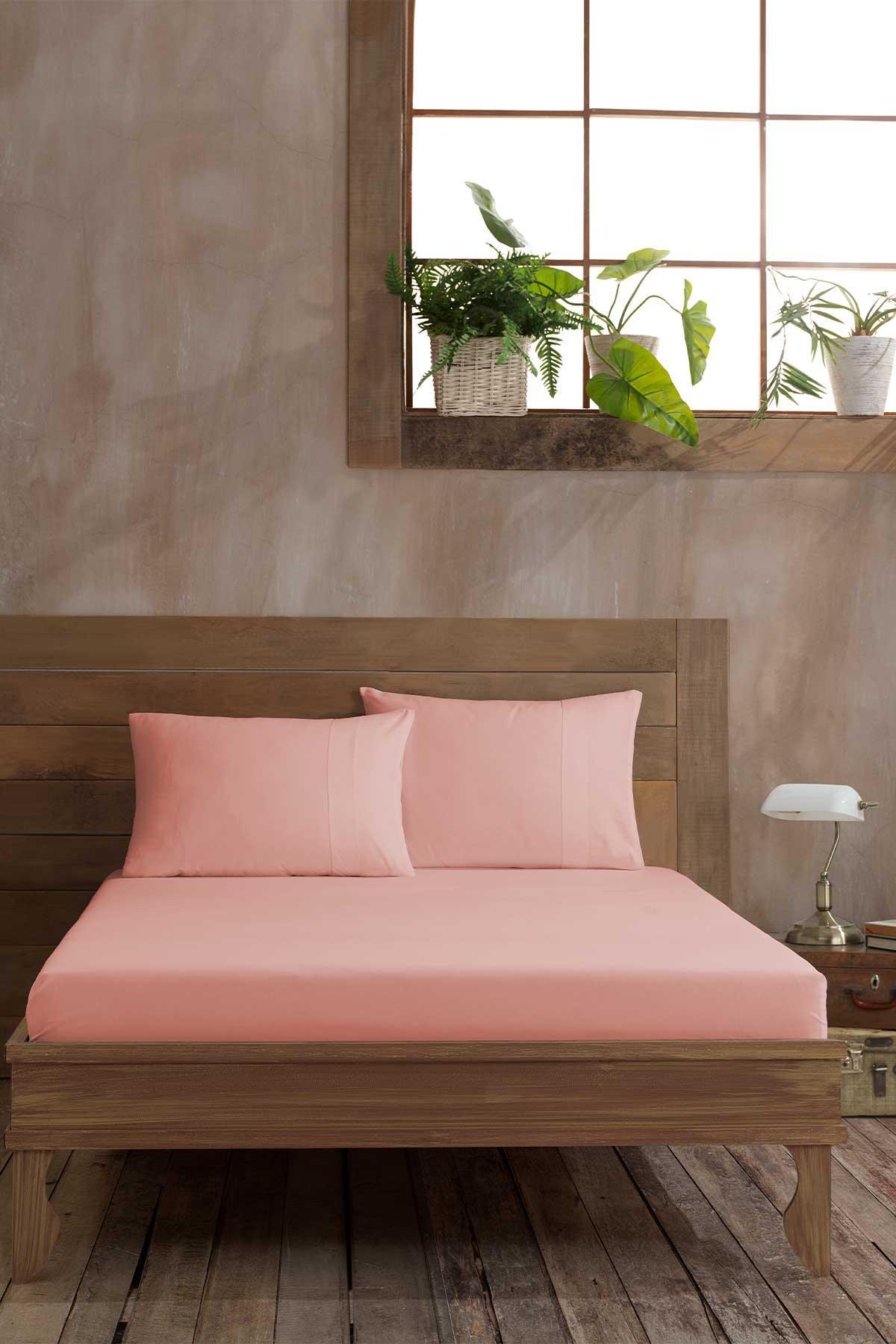 Ranforce Pamuk Fitted Tek Kişilik Çarşaf 100x200cm Pudra - Elart Home