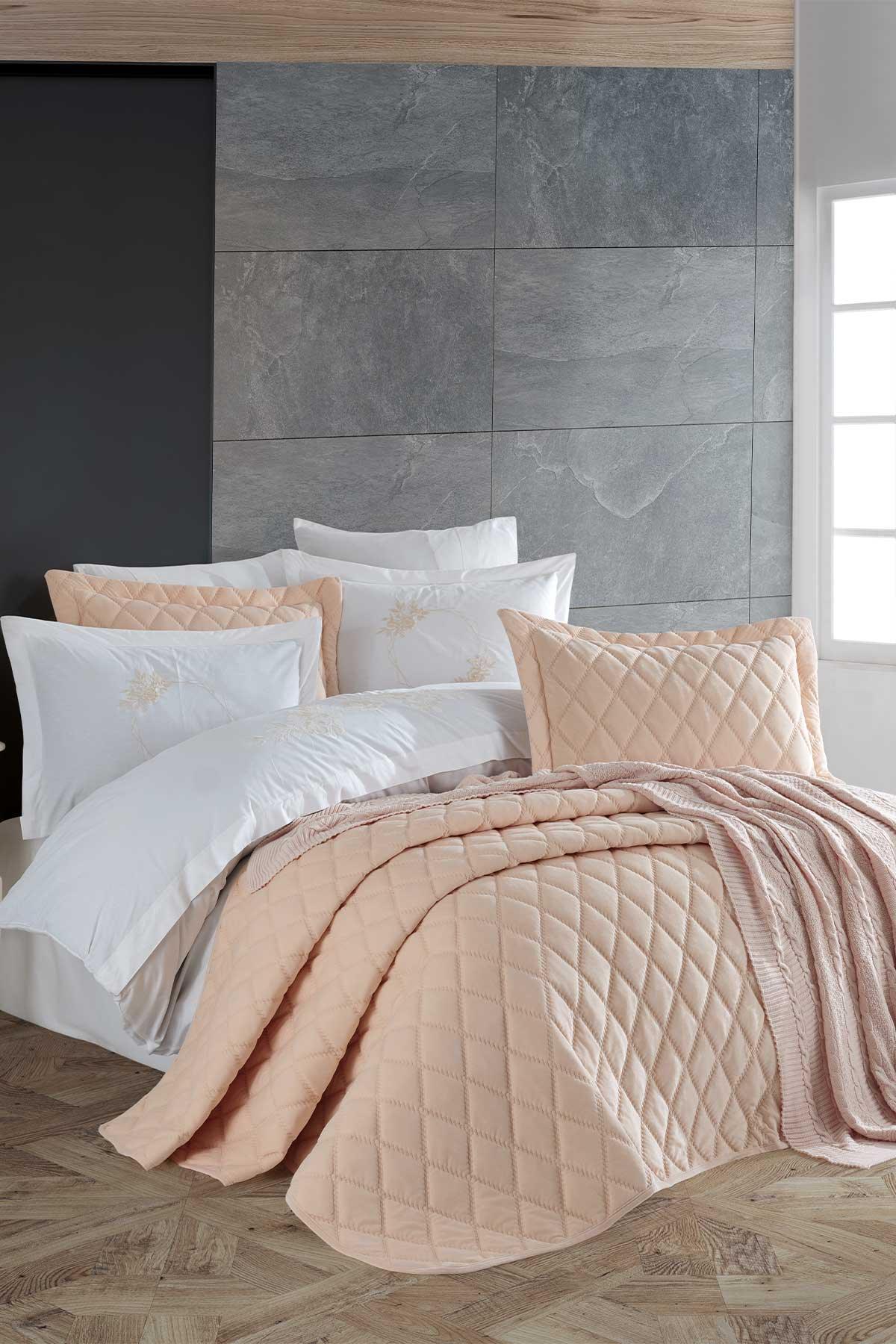 Yatak Örtüsü Çift Kişilik 3 Parça Nicole Ekru - Elart Home